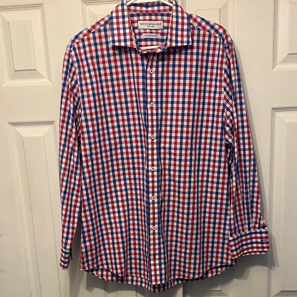 Nick Graham Men's Red and Blue Checkered Shirt